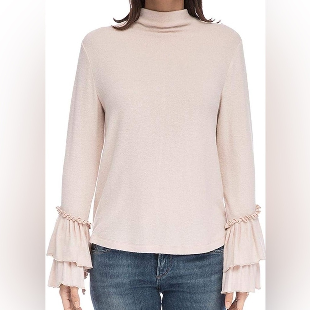 Bobeau Mock Neck Sweater Long Sleeve Ruffled Cuffs - Size 1X - NWT